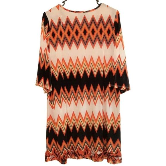 5TH & LOVE KNIT Orange Stripes Argyle Scoop Neck Summer Dress 3/4 Sleeves Large - Picture 2 of 7